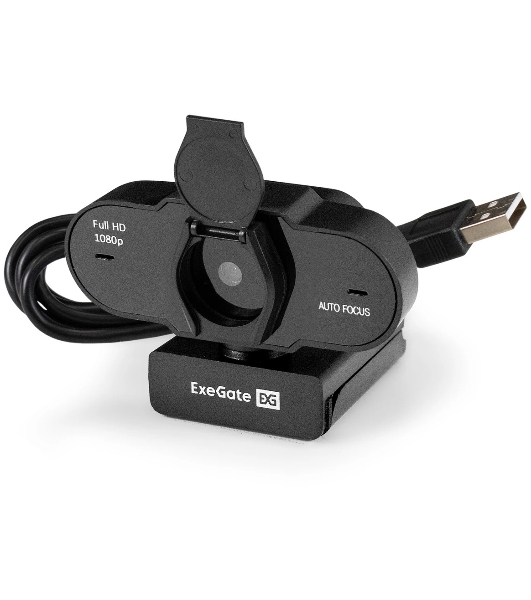 Веб-камера ExeGate BlackView C931 1920x1080, 30 кадр/с, USB Type-A, микрофон (шумоподавление), автоматическая фокусировка, шторка приватности, универсальное крепление, штатив в комплекте