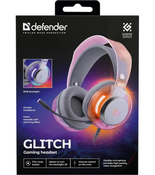 Гарнитура Defender Glitch белый, проводная, подсветка