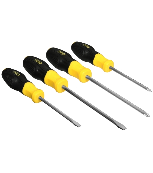 Набор отверток Deli DL630004N 4шт SL5x100 + SL6x150 + PH1x100 + PH2x150 сталь Cr-V, двухкомпонентная прорезиненная рукоять