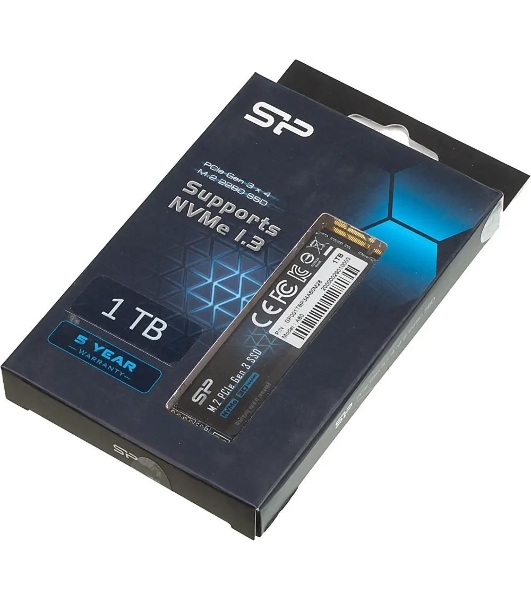 Накопитель SSD Silicon Power P34A60, 1Tb, PCIe 3.0 x4, M.2 2280, NVMe, R/W 2200/1600