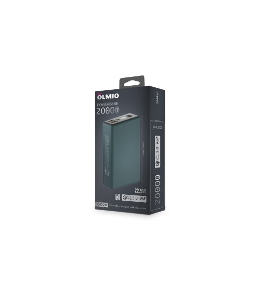 Портативный аккумулятор OLMIO QX-20, 20000mAh, 22.5W, QuickCharge3.0/PowerDelivery, LCD, темно-зеленый