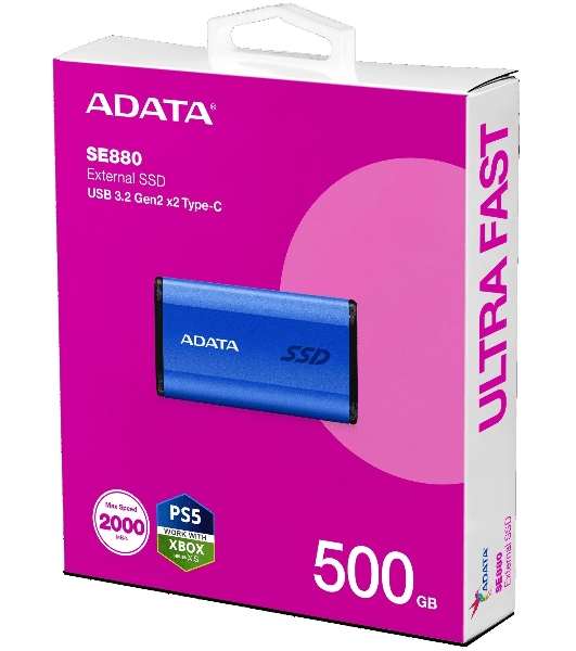 Внешний SSD ADATA External SE880, 500Gb, USB 3.2 Gen2 Type-C, R/W 2000/2000 MB/s, синий
