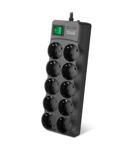 Сетевой фильтр SVEN SF-10E-16 5,0 м (10 розеток) черный