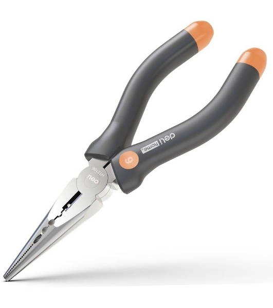 Удлиненные плоскогубцы 'Home Series Gray' Deli HT2106C 160мм, эксклюзивный дизайн, рукоятка из высококачественного софттач пластика
