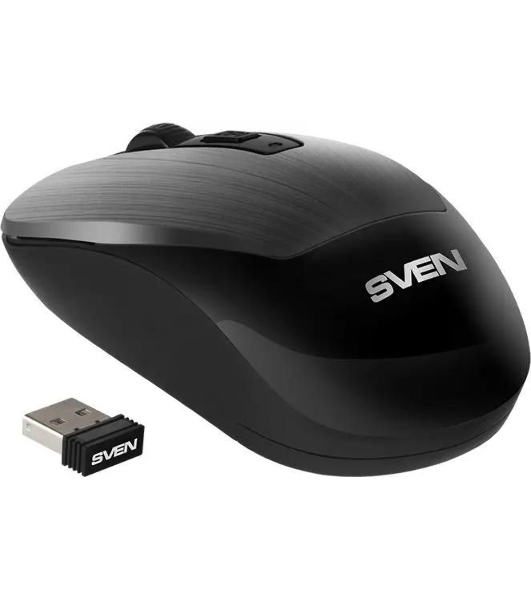 Мышь беспроводная SVEN RX-380W серый металлик, 1600 dpi, радиоканал, USB, кнопки - 4