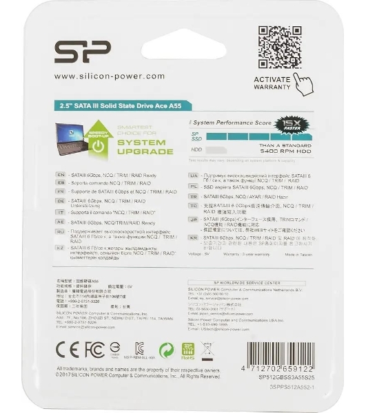 Накопитель SSD Silicon Power Ace A55, 512Gb, SATA III, 2.5', R/W 560/530