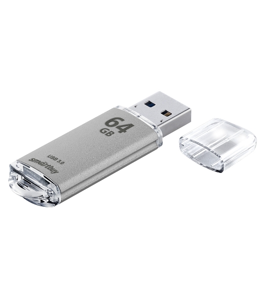 Флешка USB Smartbuy V-CUT SILVER (SB64GbVC-S3), 64Gb, USB 3.0, R/W 75/25, серебристый