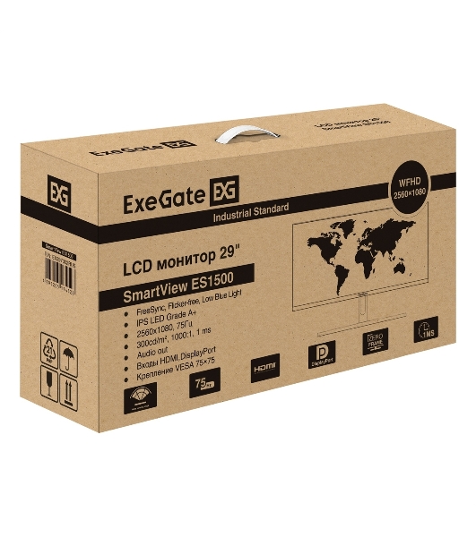 Монитор 29' ExeGate SmartView ES1500 IPS 2560x1440, 75 Гц, 1 мс, 16:9, 300 кд/м2, 1xHDMI, 1хDP, 1x3.5 мм, черный