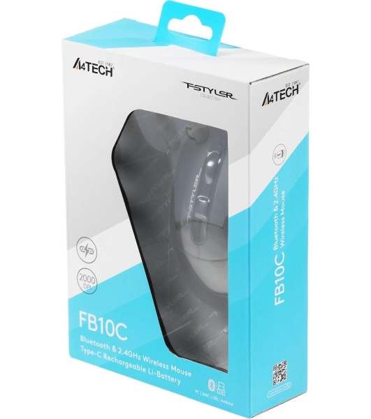 Мышь беспроводная A4Tech Fstyler FB10C черный, 2000 dpi, радиоканал, Bluetooth, USB, кнопки - 4