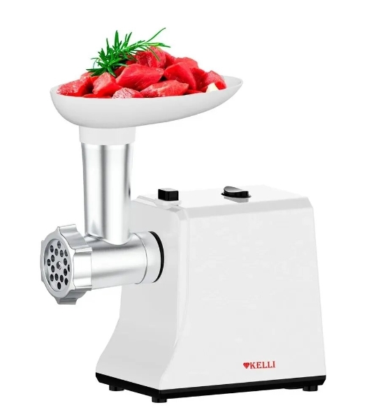 Мясорубка электрическая Kelli KL-5008 белый, 2600 Вт, 1.5 кг/мин, реверс, защита от перегрузки, насадки - 2