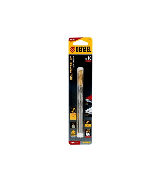 Сверло спиральное по металлу Denzel 10 x 133 мм, Р6М5, Golden Tip