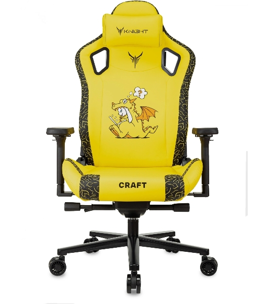 Кресло Knight Craft Dragon желтый, экокожа, 120 кг, механизм качания
