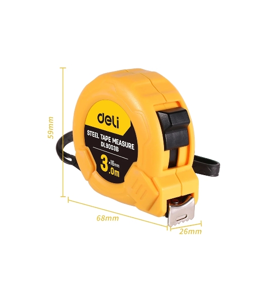 Рулетка Deli DL9003B 3мx16мм Метрическая. Корпус ударопрочный.