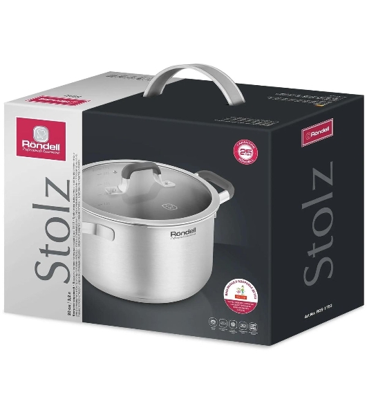 Кастрюля Rondell Stolz RDS-1753, 3.2 л, 20 см, с крышкой, сталь