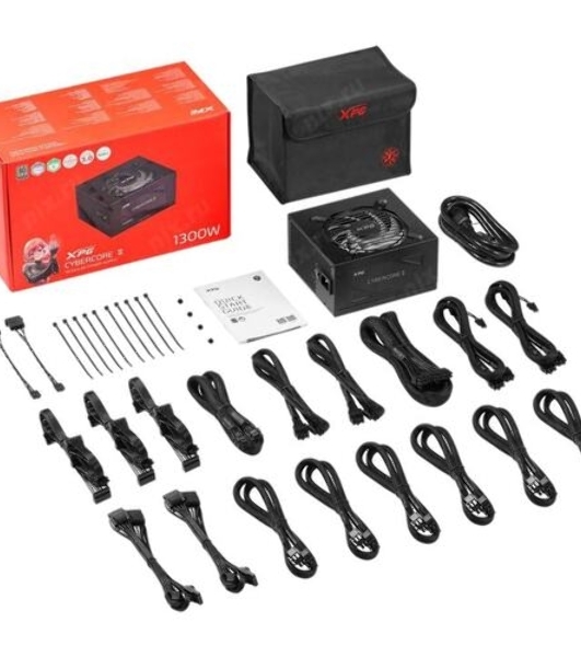 Блок питания ADATA XPG CYBERCORE II 1300W RTL (CYBERCOREII1300P-BKCEU), 1300Вт, 80 PLUS Platinum, 120мм, модульный, черный