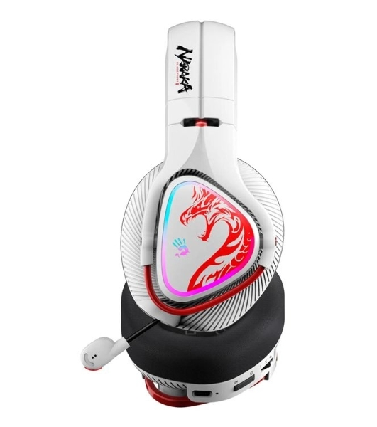 Гарнитура Bloody MR720 Naraka белый, беспроводная + проводная, радиоканал/Bluetooth/mini jack 3.5 мм, до 44 ч, подсветка