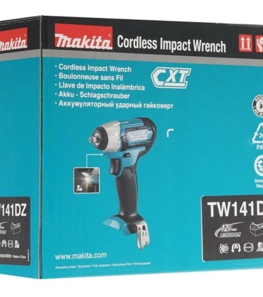 Гайковерт акк Makita TW141DZ (уд),12В,Li-ion,0-3200у\м,145Нм,квадрат1\2',1.1кг,кор,подсв,M8-M16,б\а