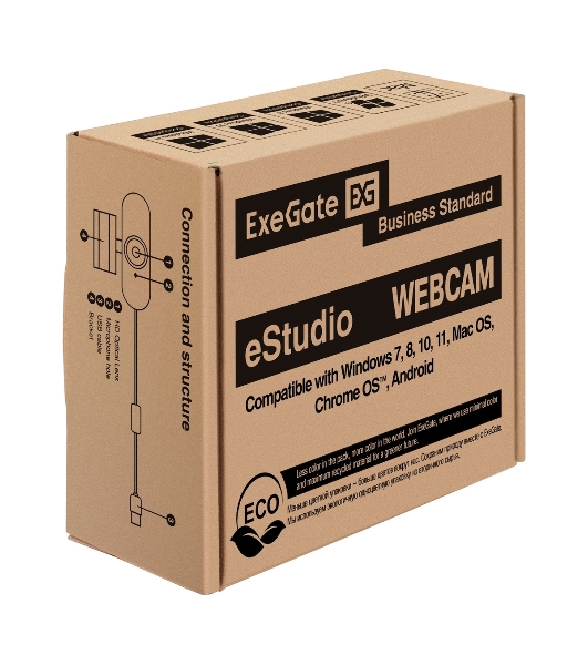 Веб-камера ExeGate eStudio EW-721 2560x1440, 30 кадр/с, USB Type-A, микрофон (2 шт, шумоподавление), автоматическая фокусировка, автоосвещение, универсальное крепление