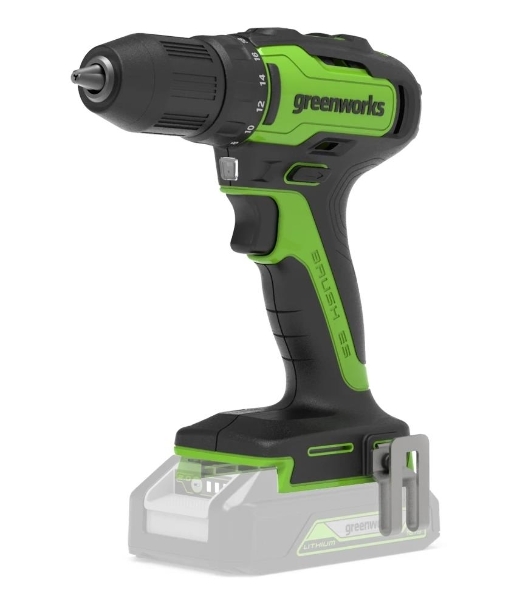 Дрель-шуруповерт GREENWORKS GD24DD35, 24 В, 2 Ач, 35 Нм, бесщеточный