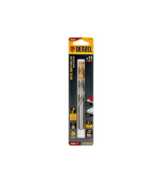 Сверло спиральное по металлу Denzel 11 x 142 мм, Р6М5, Golden Tip