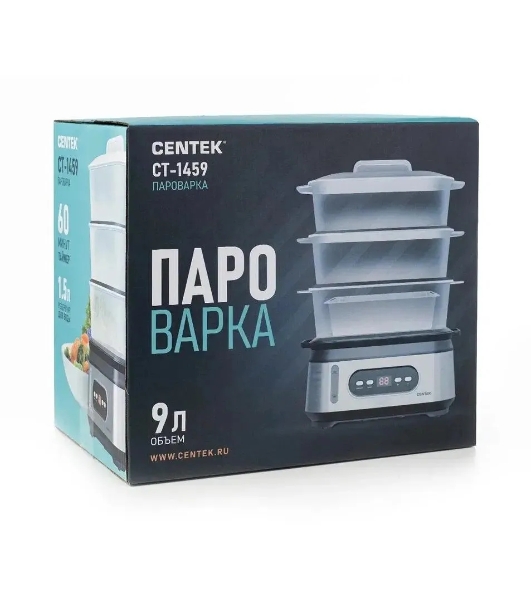 Пароварка Centek CT-1459 серебристый, 9 л, ярусы - 3, 1050 Вт, электронное