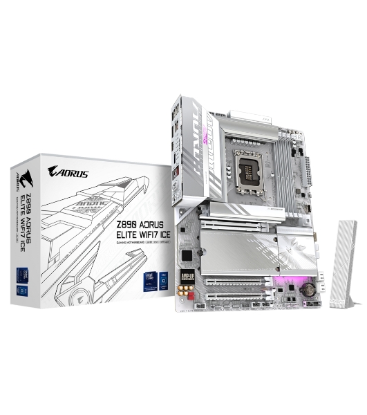 Материнская плата Gigabyte Z890 AORUS ELITE WIFI7 ICE, LGA 1851, Intel Z890, 4xDDR5, 4xSATA, 4xM.2, 1xPCIe 5.0 x16, 2xPCIe 4.0 x4, 1xDP, 1xUSB-C (DP), 1x 2.5Gb LAN, 4xUSB-A 2.0, 3xUSB-A 3.2 Gen 1, 2xUSB-A 3.2 Gen 2, 1xUSB-C 3.2 Gen 2 (Thunderbolt 4), 2x3.5 мм, 7.1, ATX