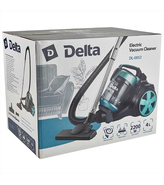 Пылесос Delta DL-0852 черный/бирюзовый, 350/2200 Вт, уборка сухая, пылесборник контейнер, 4 л
