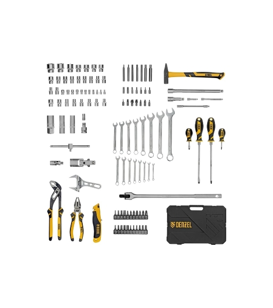Набор инструментов Denzel 1/2', 1/4', CrV, S2, пластиковый кейс, 122 предмета