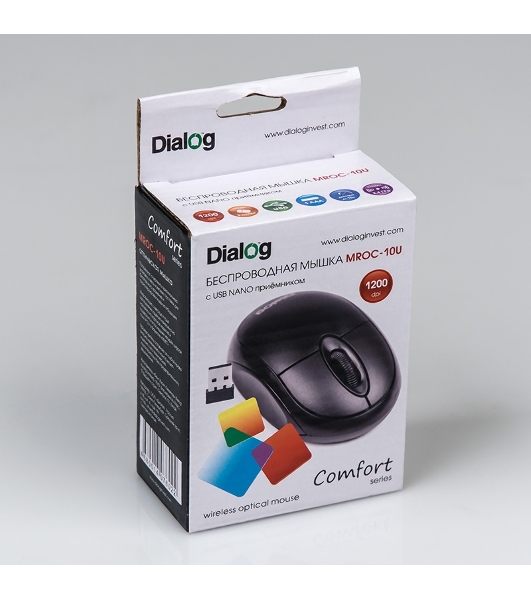 Мышь беспроводная Dialog Comfort MROC-10U черный, 1200 dpi, радиоканал, USB, кнопки - 3