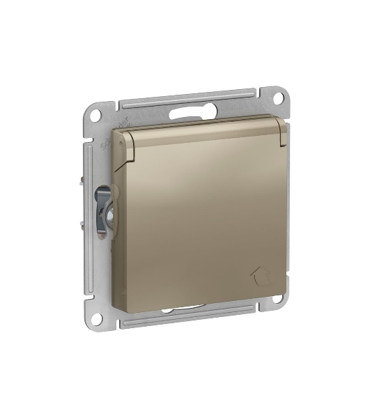 Механизм розетки 1-м СП AtlasDesign 16А IP20 с заземл. защ. шторки с крышкой шампань