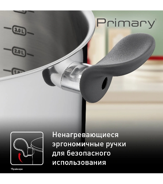Кастрюля Tefal Primary E3084674 5.2 л. d=24 см (с крышкой) стальной (2100120958)