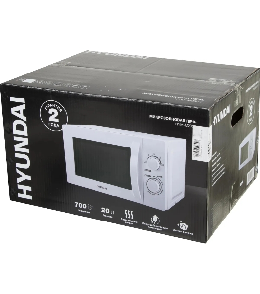 Микроволновая печь Hyundai HYM-M2059 белый, 20 л, 700 Вт, переключатели - поворотный механизм