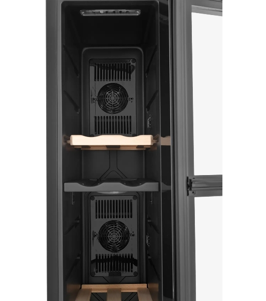 Винный шкаф ZÜGEL ZTWF181DB черный, 49 л, 2 отсека, 18 бут.