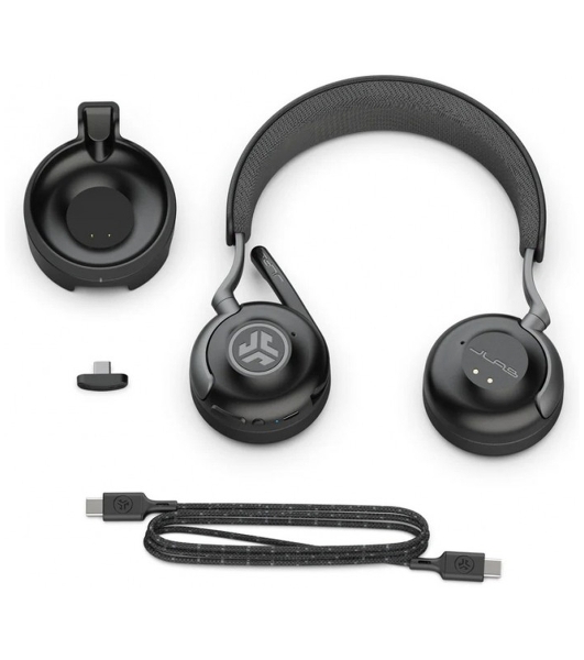 Гарнитура JLab Epic Work ANC Wireless Duo with Stand чёрный, беспроводная, Bluetooth/радиоканал/USB-C, ANC (шумоподавление), до 9 м, в комплекте подставка