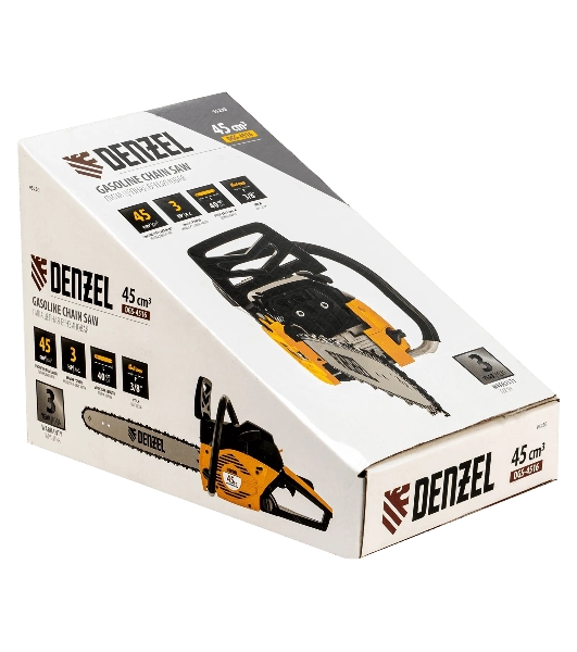 Пила цепная бензиновая Denzel DGS-4516 шина 40 см, 45 см 3, 3,0 л.с., шаг 3/8, паз 1,3 мм, 57 зв