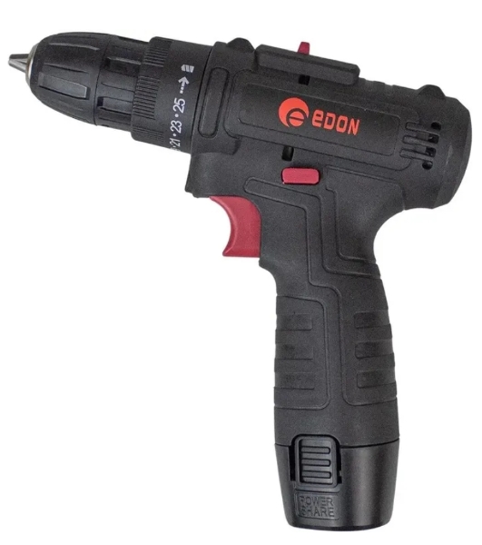 Дрель-шуруповерт Edon AD-1201, 12 В, 1,5 Ач, 30 Нм, щеточный