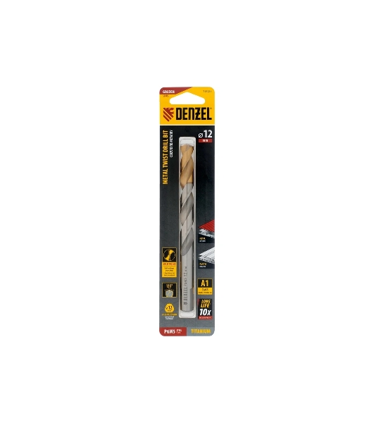 Сверло спиральное по металлу Denzel 12 x 151мм, Р6М5, Golden Tip