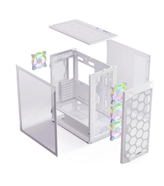 Компьютерный корпус ABR Quantum белый (1хUSB Type-C, 2хUSB 2.0, HD Audio, 4xRGb Fan, ATX, E-ATX)