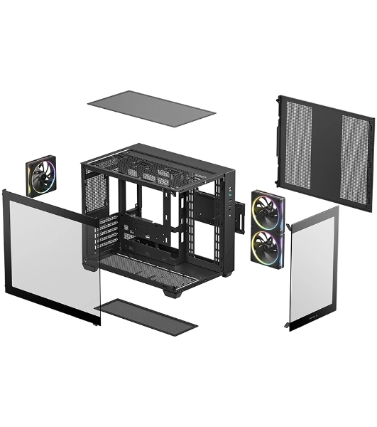 Компьютерный корпус Deepcool CG330 3F без БП, боковое окно (панорама), 3x120мм ARGB PWM вентилятора, черный, mATX