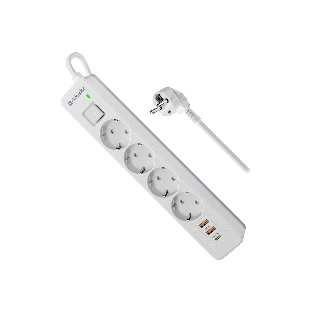Удлинитель с сетевым фильтром Defender DFS 145, белый, 4розетки, USB+TypeC, 5 м.