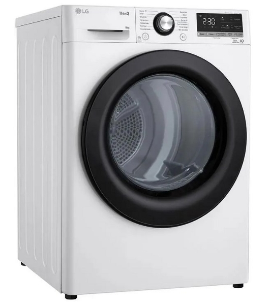 Сушильная машина LG DC90V3V6W белый, 9 кг, сушка - тепловой насос, программ - 14, 60 x 85 x 66 см