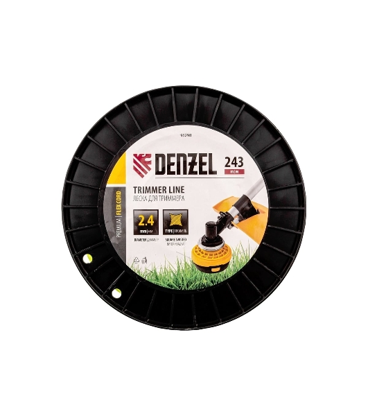 Леска для триммера Denzel витой квадрат, 2,4мм х 243м, на DIN катушке FLEX CORD
