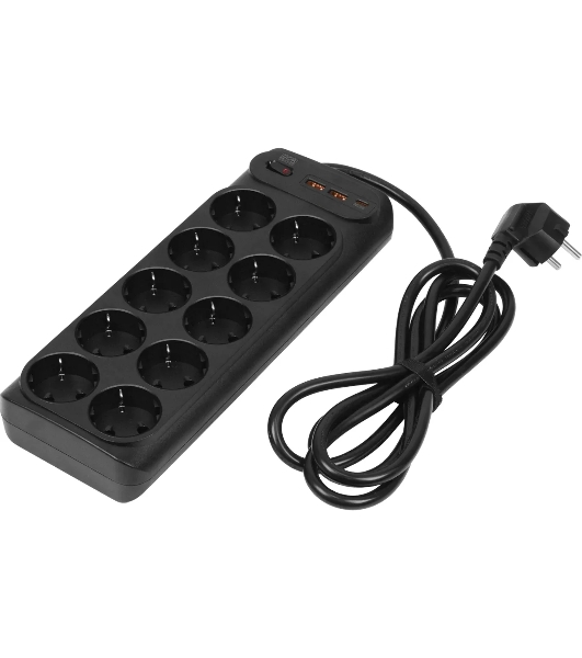 Сетевой фильтр Powercom SP-10 USB2A1СB 3,0 м 3.0м (10 розеток) черный, коробка