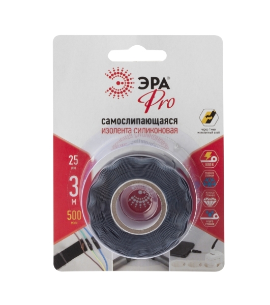 Изолента ЭРА PRO PROSS25 силиконовая самослипающаяся 25 мм х 3 м черная