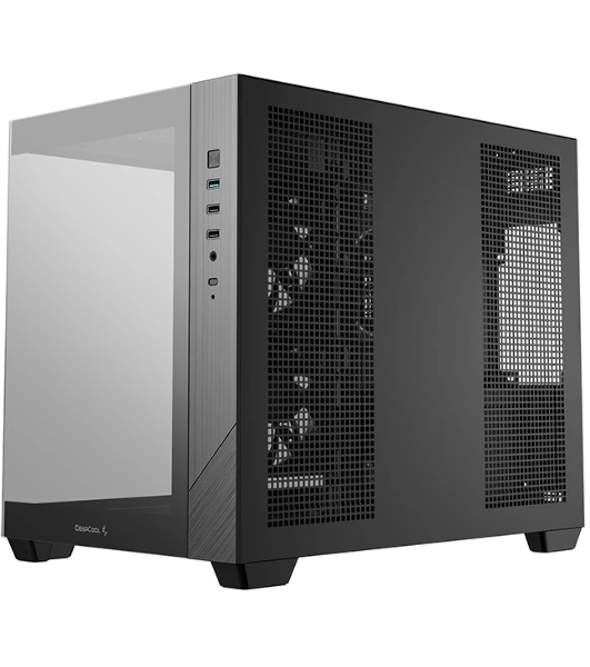 Компьютерный корпус Deepcool CG330 3F без БП, боковое окно (панорама), 3x120мм ARGB PWM вентилятора, черный, mATX