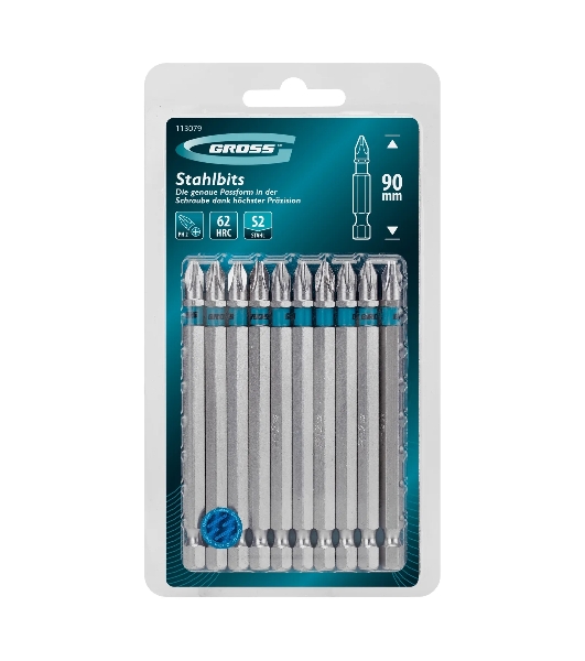 Бита Gross PH2х90мм, сталь S2, шестигр., 10 шт.