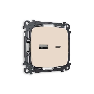 Комплект механизма розетки OMEGA Бежевый матовый 2USB A+C 20W (быстрая зарядка) QUANT (OP3310, VM177) MO331010