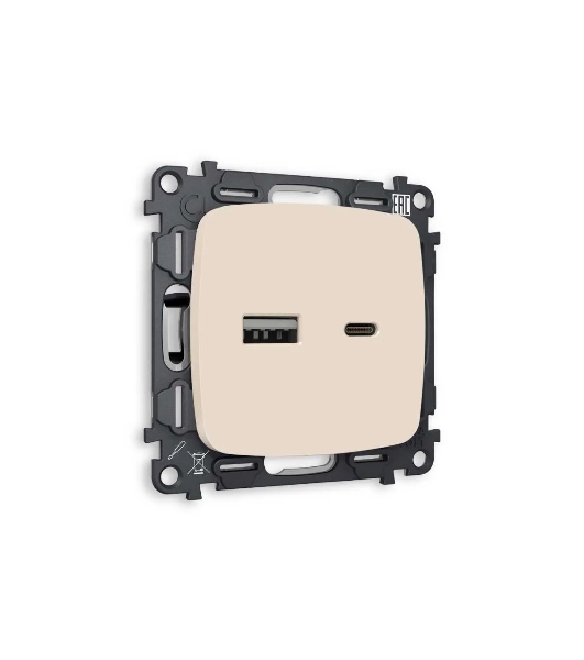 Комплект механизма розетки OMEGA Бежевый матовый 2USB A+C 20W (быстрая зарядка) QUANT (OP3310, VM177) MO331010