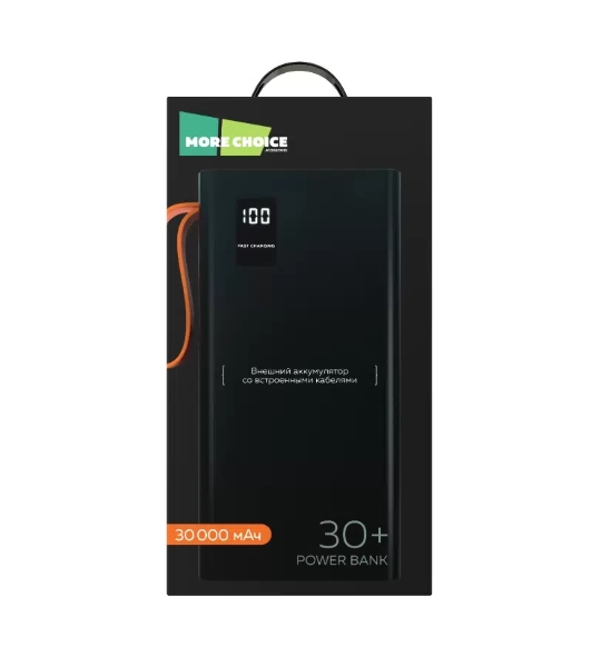Портативный аккумулятор More choice (4620202550576) PB22-30 с кабелем 2USB 2.1A - 30000mAh черный