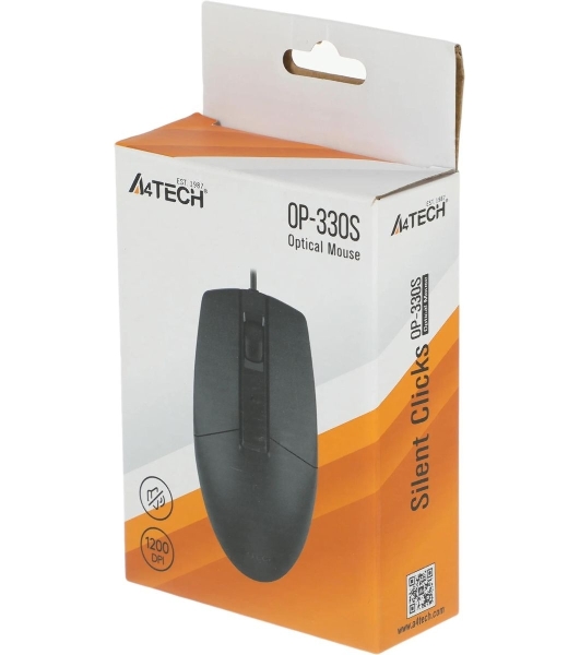 Мышь проводная A4Tech OP-330S черный, 1200 dpi, USB, кнопки - 3